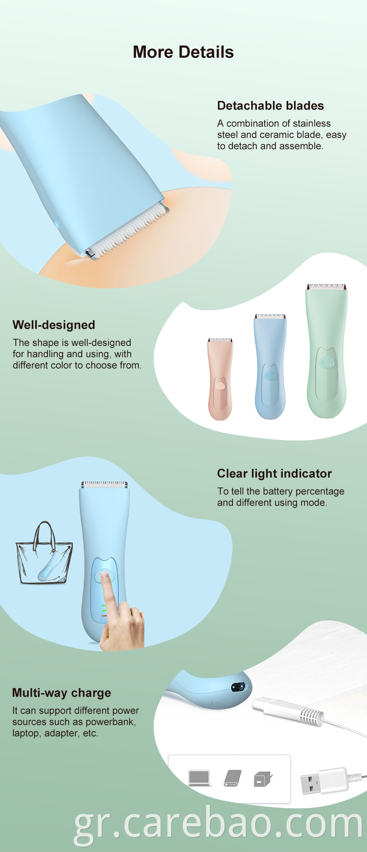 Carebao Best Selling Baby Product Product Waterproof Electric Baby Body Hair Clipper για παιδιά με κεραμική λεπίδα από ανοξείδωτο χάλυβα